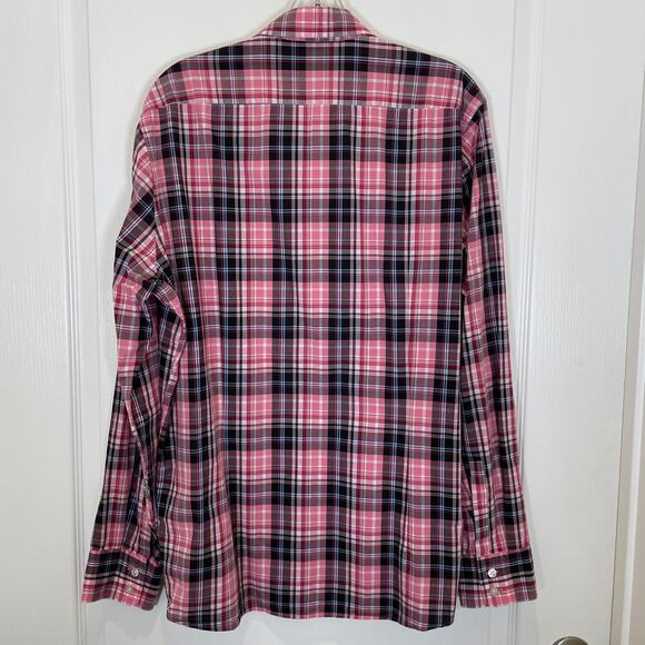 Boss Hugo Boss Plaid Checkered Button Down Shirt Pink Black Blue 100% Cotton L - Picture 5 of 5